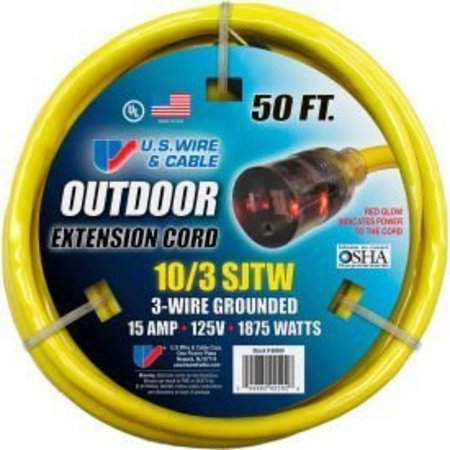 U.S. WIRE & CABLE U.S. Wire 68050 50 Ft. Single-Tap w/ Lit End Temp-Flex Extension Cord, 10/3 Ga., 300V, 15A, Yellow 68050